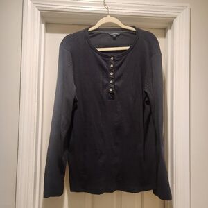 Lands End knitted ribbed popover Henley Navy blue Womens size Extra Large